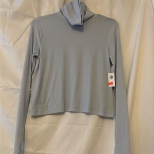 Old Navy Light Blue Ribbed Crop Top – Turtleneck with Keyhole Sleeves